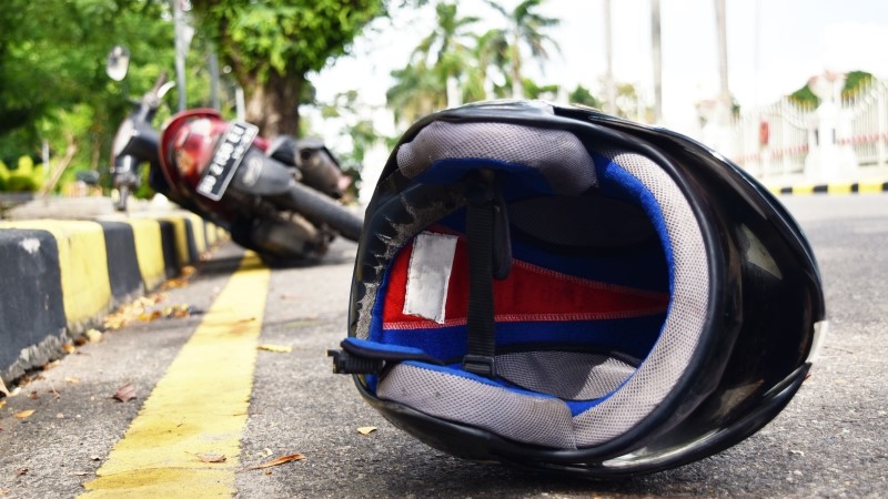 Helmet fallen on the street, road accidents