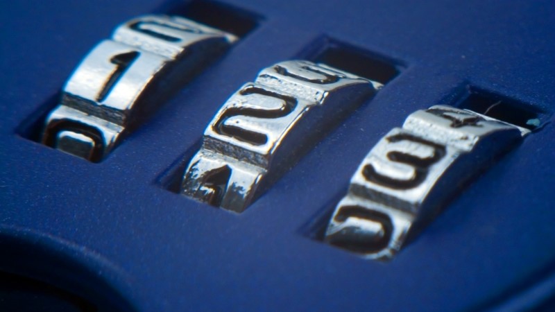 Numbers 1 2 3 on the blue combination lock