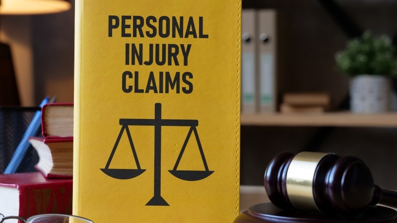 Personal injury claims are shown using a text on the book and photo of gavel