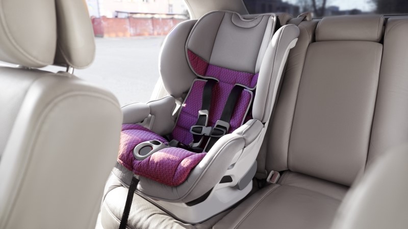 Empty modern child safety seat inside car