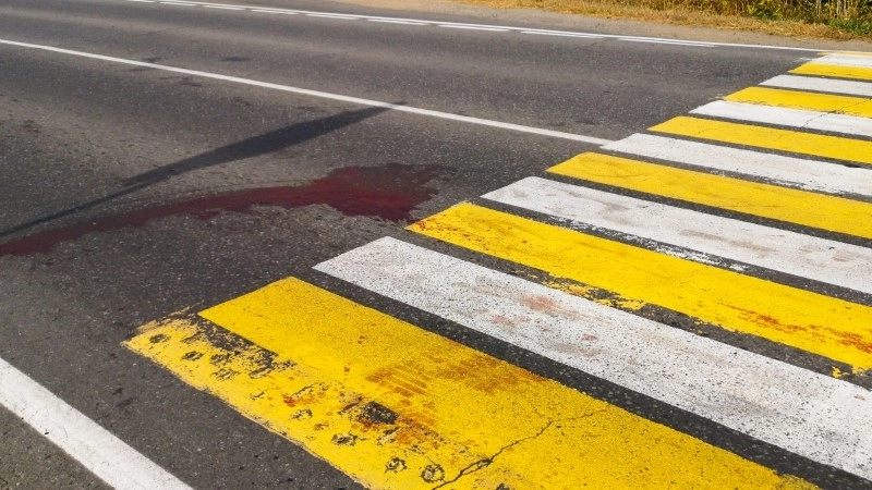 Blood on the asphalt at the crosswalk.