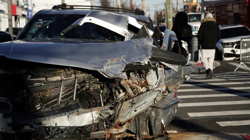 Totaled car crash wreck front end